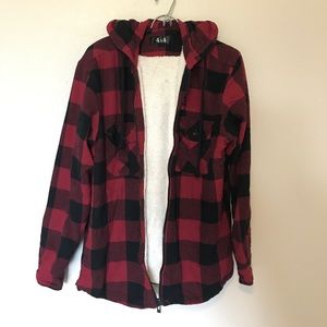 Buffalo plaid flannel zip up hoodie fleece lined